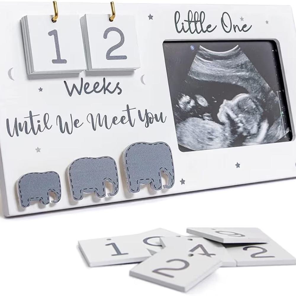 Ultrasound Sonogram Baby Countdown Photo Frame with Elephants